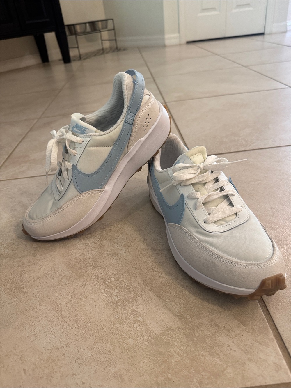 Nike Women's Waffle Debut Pale Blue and White Retro Runner Sneakers